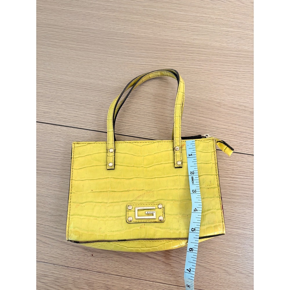 Y2K Guess Vintage Lime Green Croc Embossed Small Tote Bag Faux Leather Handbag - Picture 5 of 5
